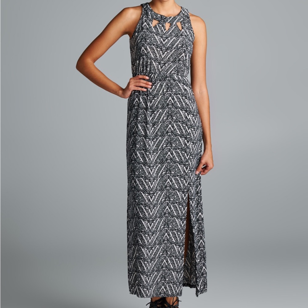 French Laundry Black White Sleeveless Maxi Dress Casual Formal Geometric NWT SzS